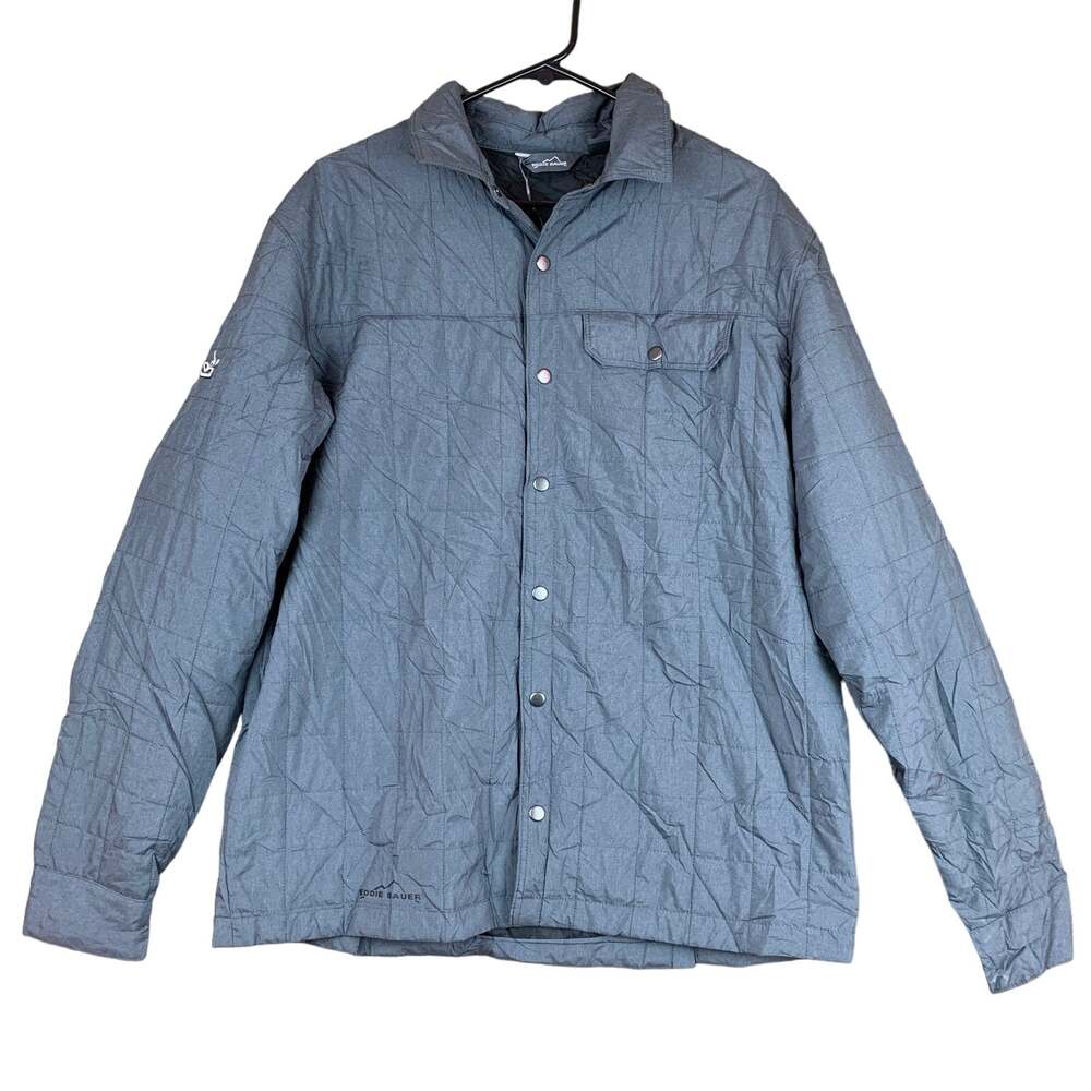 Eddie Bauer Mens Gray Quilted Shirt Jac Mid Weight Insulated Snap Reds Large